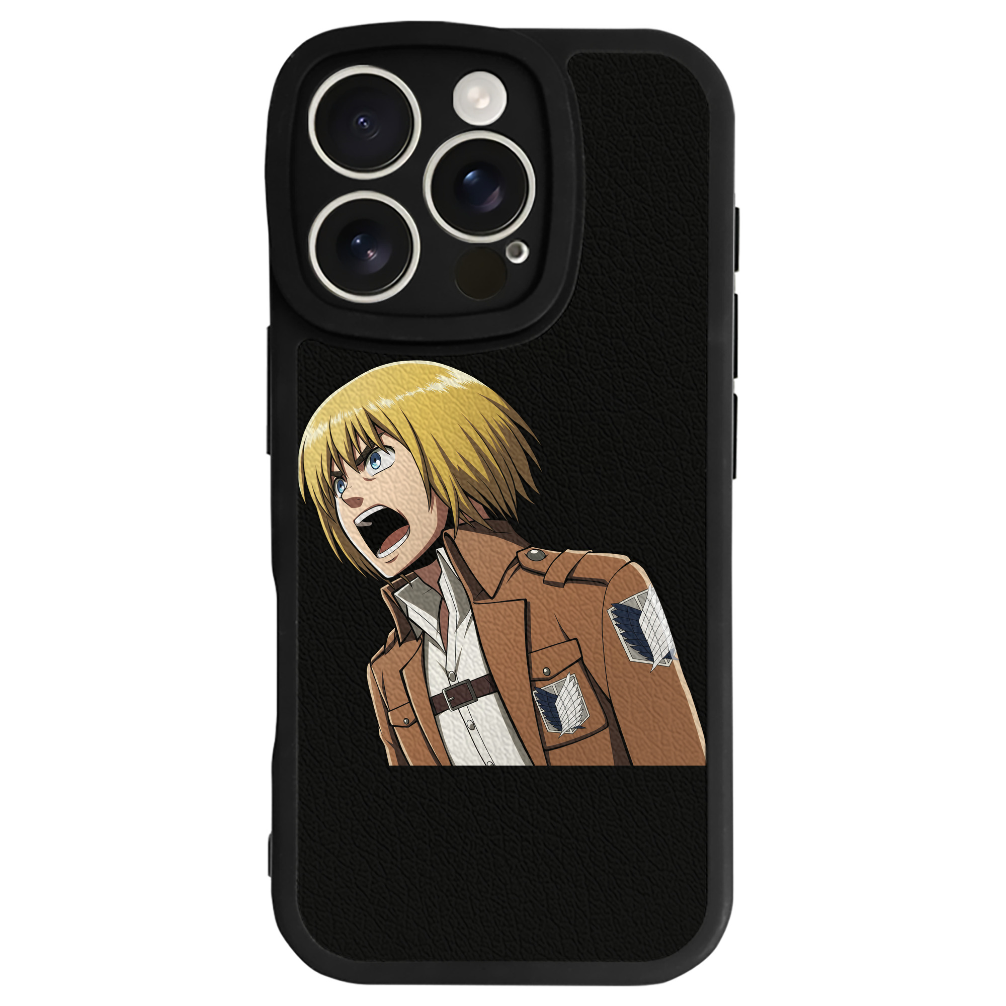 （画像用） 進撃の巨人 アルミン·アルレルト Attack on Titan Armin Arlert 【iPhone 16シリーズ対応】シリコンスマホケース（レザー調） 材質：シリコン